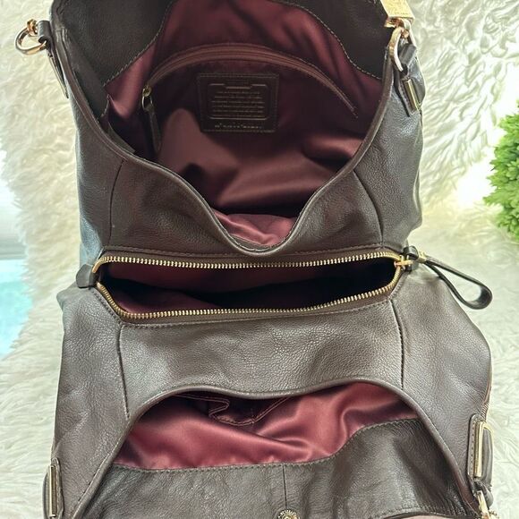 Coach EDIE Brown Signature CC Monogram Fabric & Leather Zip Carryall Satchel - Picture 6 of 9